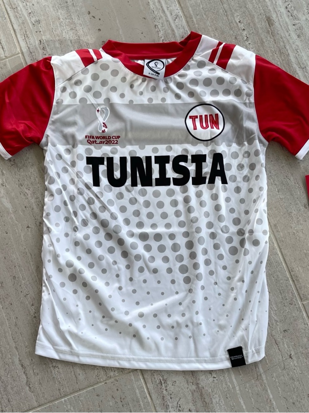 Tunisia Kids' White & Red Soccer Jersey - TUN Graphic
